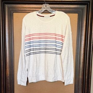 PJ Salvage Women's Crewneck Pajama Top - Cream with Red, Blue, and Black Stripes